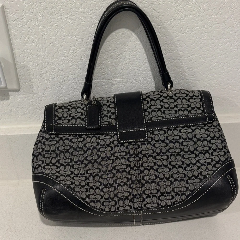 Coach Black and Gray Signature Buckle Top-Handle Satchel - Picture 2 of 3
